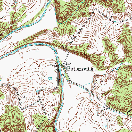 Topographic Map of Butlersville, KY