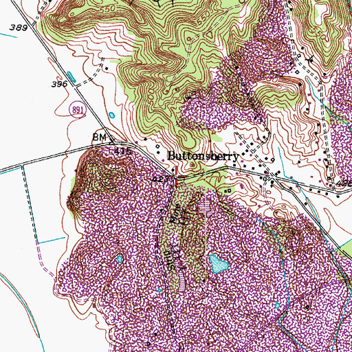 Topographic Map of Buttonsberry, KY