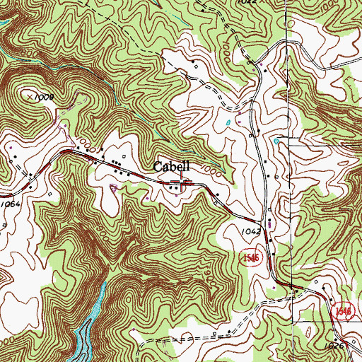 Topographic Map of Cabell, KY