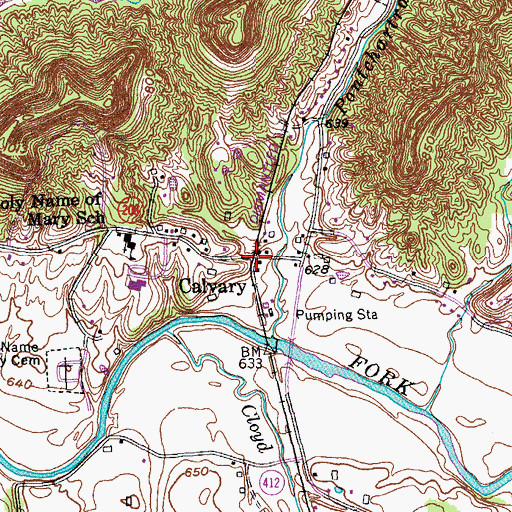 Topographic Map of Calvary, KY