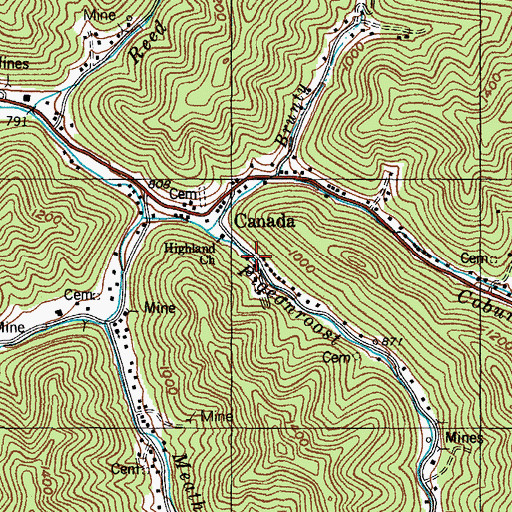 Topographic Map of Canada, KY