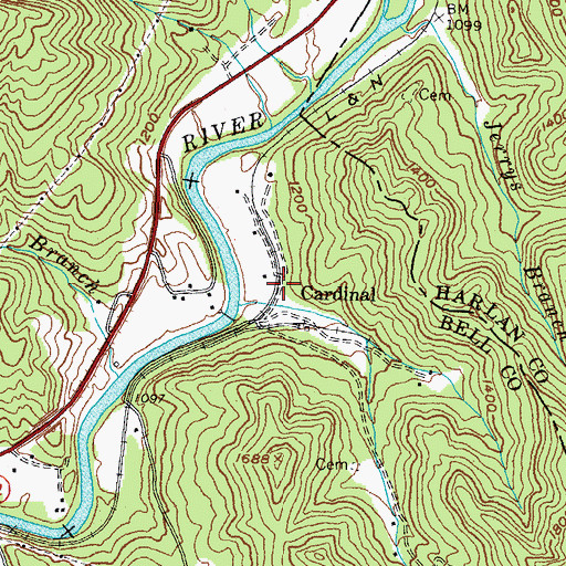 Topographic Map of Cardinal, KY