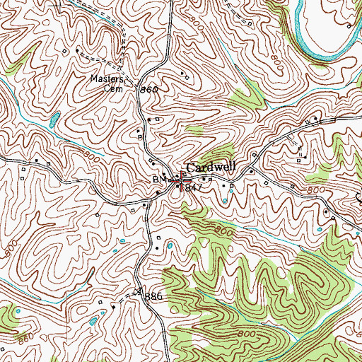 Topographic Map of Cardwell, KY