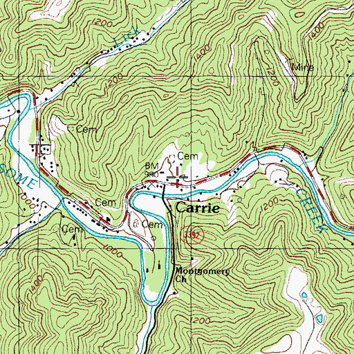 Topographic Map of Carrie, KY