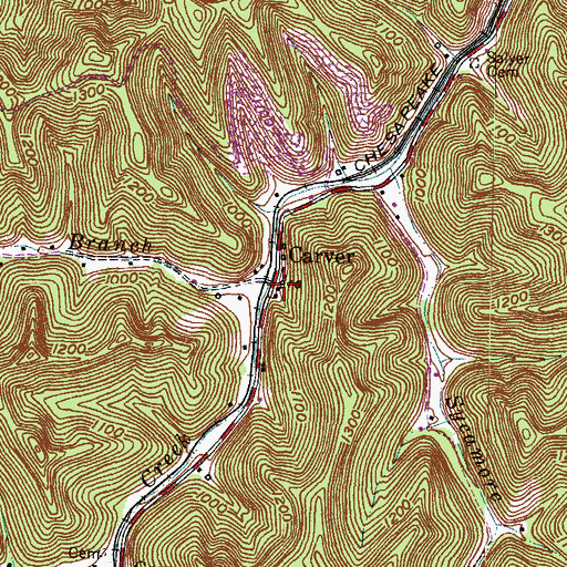 Topographic Map of Carver, KY