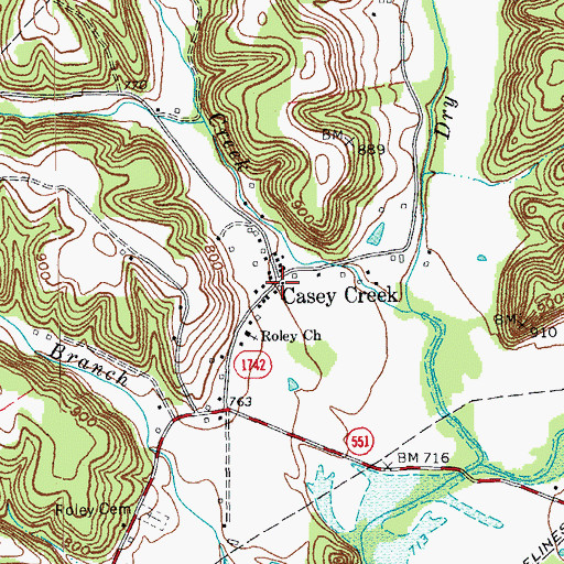 Topographic Map of Casey Creek, KY