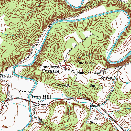 Topographic Map of Charlotte Furnace, KY