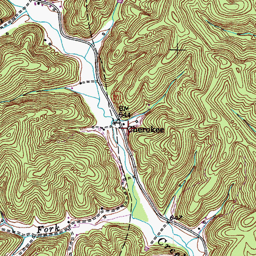 Topographic Map of Cherokee, KY