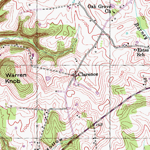 Topographic Map of Clarence, KY
