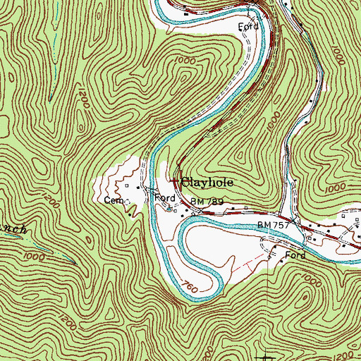 Topographic Map of Clayhole, KY