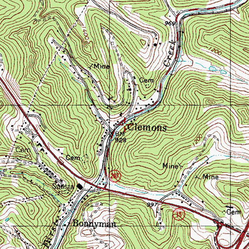 Topographic Map of Clemons, KY
