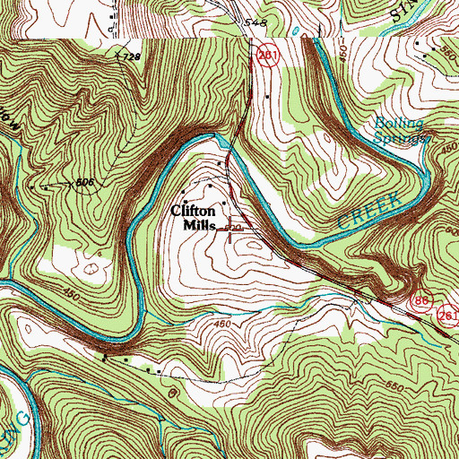 Topographic Map of Clifton Mills, KY