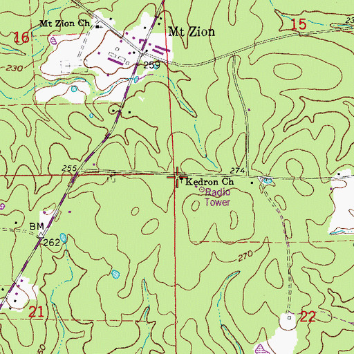 Topographic Map of Kedron Church, AR