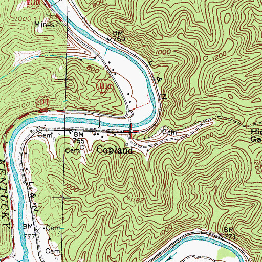Topographic Map of Copland, KY