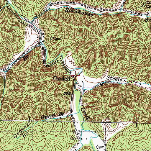 Topographic Map of Cordell, KY