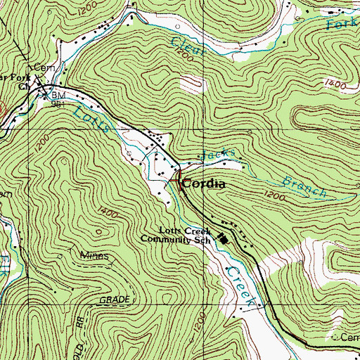Topographic Map of Cordia, KY
