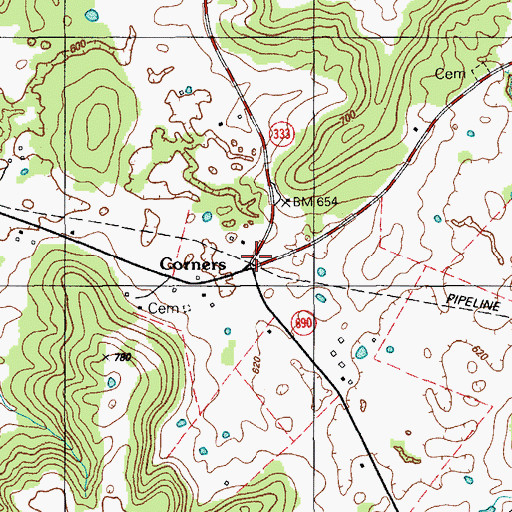 Topographic Map of Corners, KY