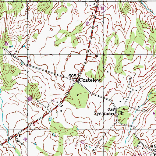 Topographic Map of Costelow, KY