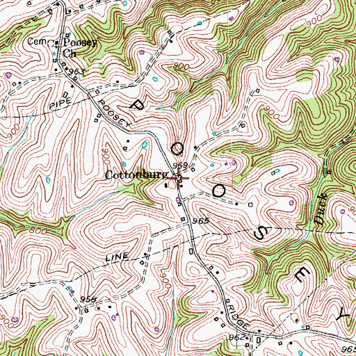 Topographic Map of Cottonburg, KY