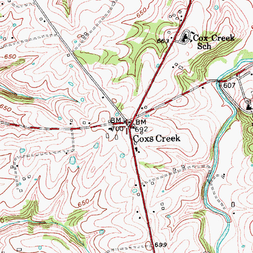 Topographic Map of Coxs Creek, KY