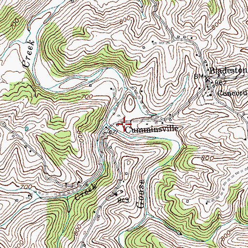 Topographic Map of Cumminsville, KY