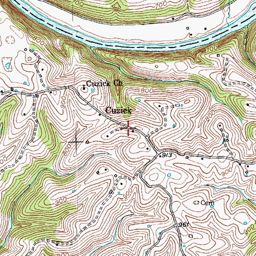 Topographic Map of Cuzick, KY