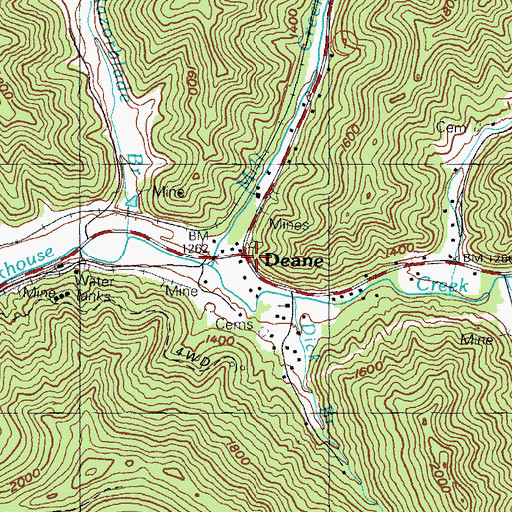 Topographic Map of Deane, KY