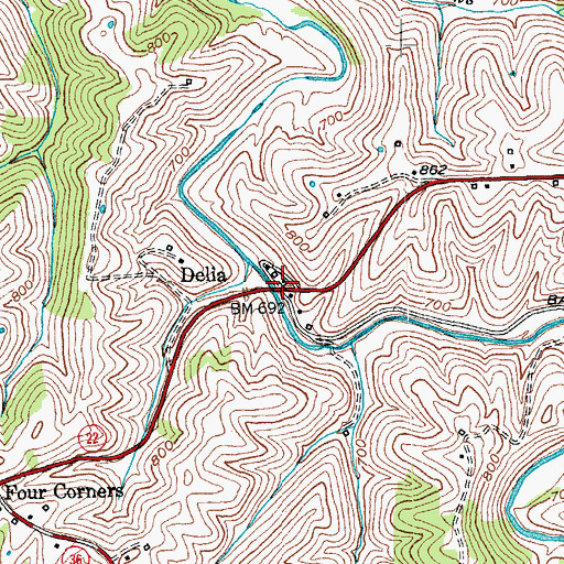 Topographic Map of Delia, KY