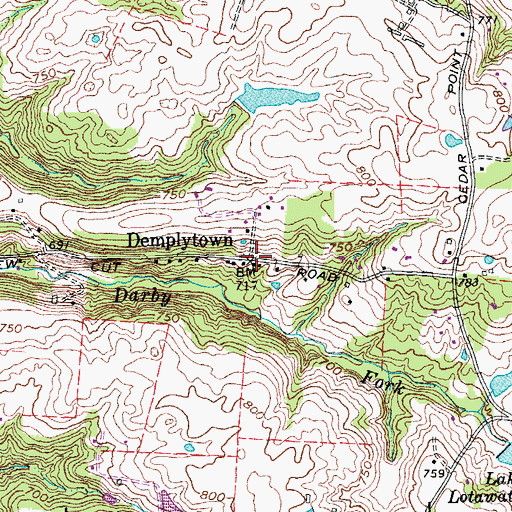 Topographic Map of Demplytown, KY