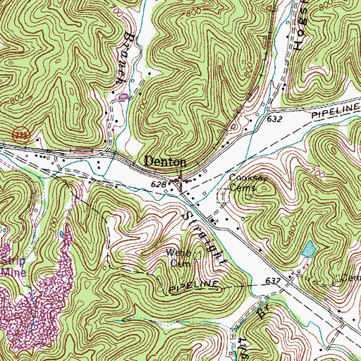 Topographic Map of Denton, KY