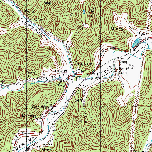 Topographic Map of Denver, KY