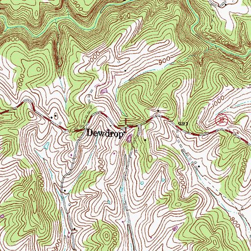 Topographic Map of Dewdrop, KY