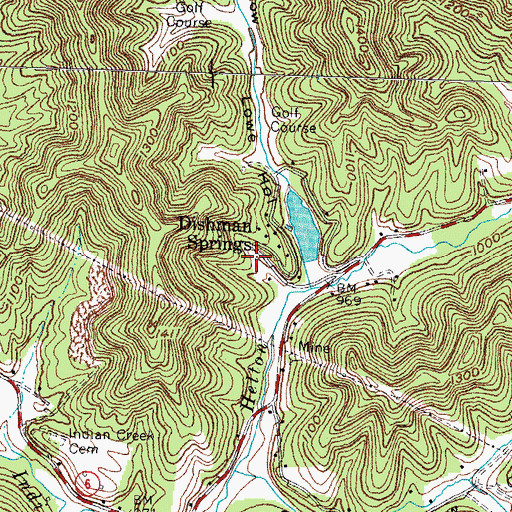 Topographic Map of Dishman Springs, KY