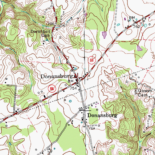 Topographic Map of Donansburg, KY
