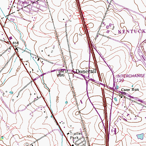 Topographic Map of Donerail, KY