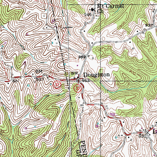 Topographic Map of Doughton, KY
