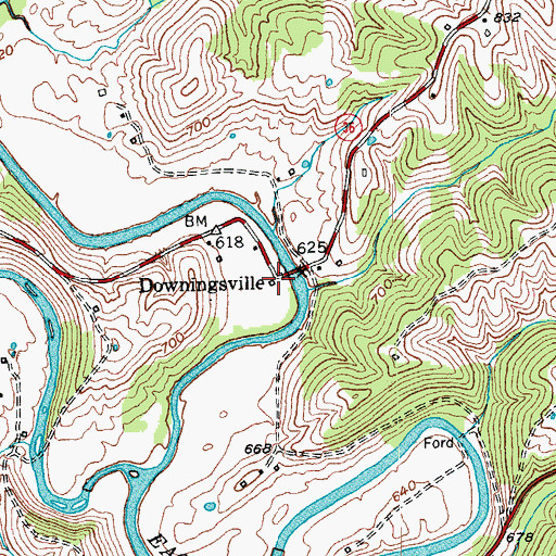 Topographic Map of Downingsville, KY