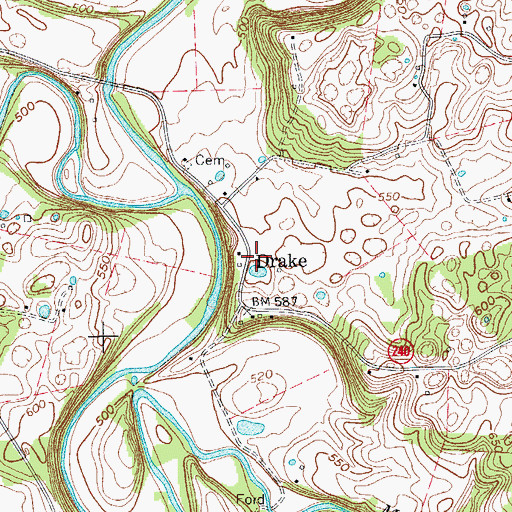 Topographic Map of Drake, KY