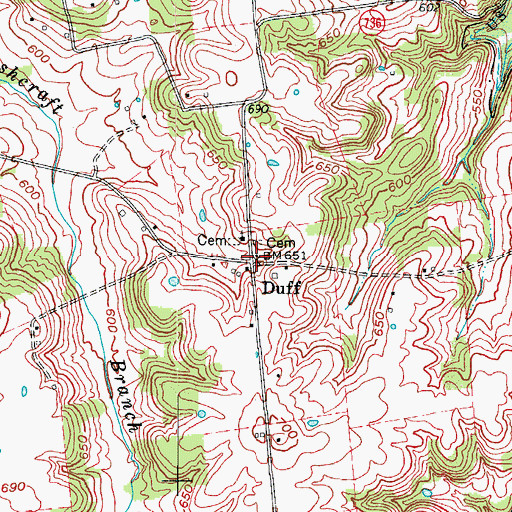 Topographic Map of Duff, KY