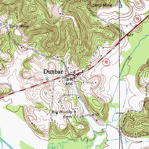 Topographic Map of Dunbar, KY