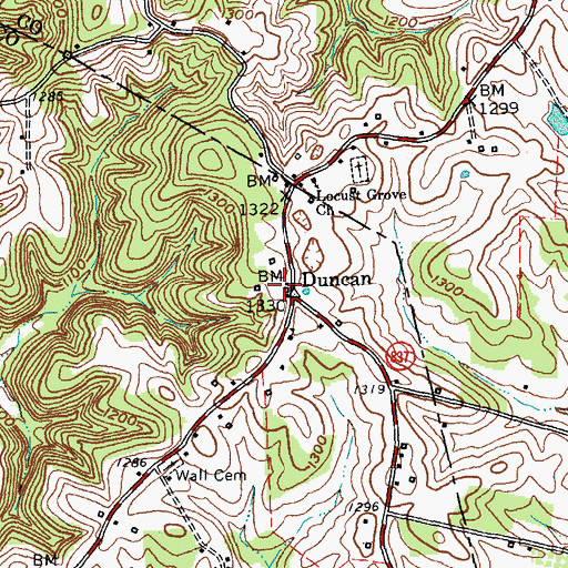 Topographic Map of Duncan, KY