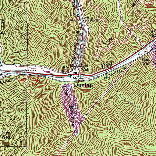 Topographic Map of Dunlap, KY