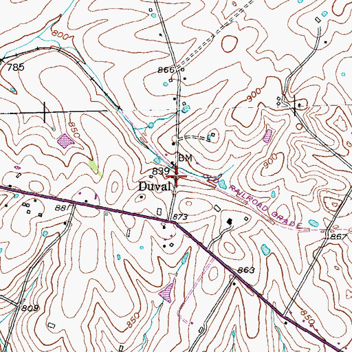 Topographic Map of Duval, KY