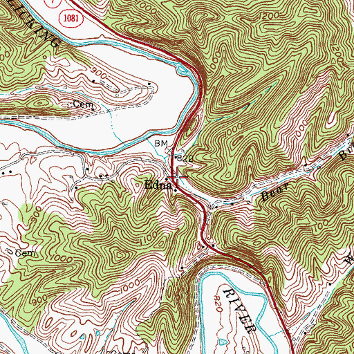 Topographic Map of Edna, KY