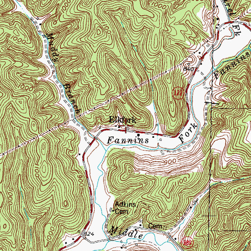 Topographic Map of Elkfork, KY