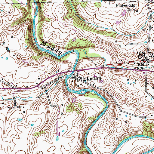 Topographic Map of Elliston, KY