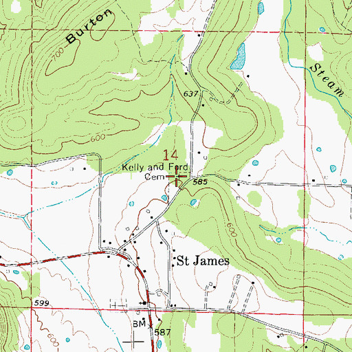 Topographic Map of Kelly and Ford Cemetery, AR