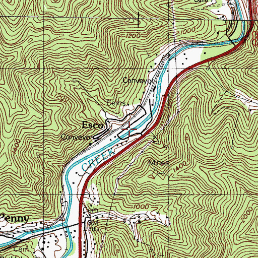 Topographic Map of Esco, KY