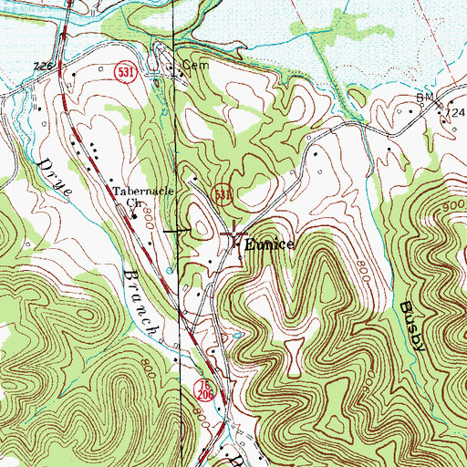 Topographic Map of Eunice, KY