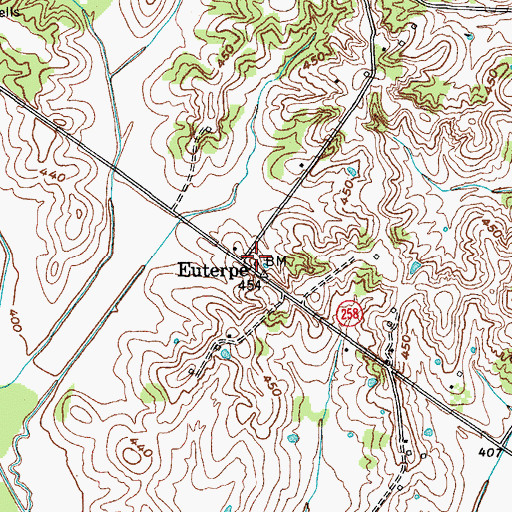 Topographic Map of Euterpe, KY